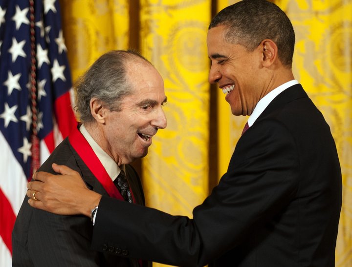 President Barack Obama, right, presented novelist Philip Roth with the National Humanities Medal during a White House ceremon