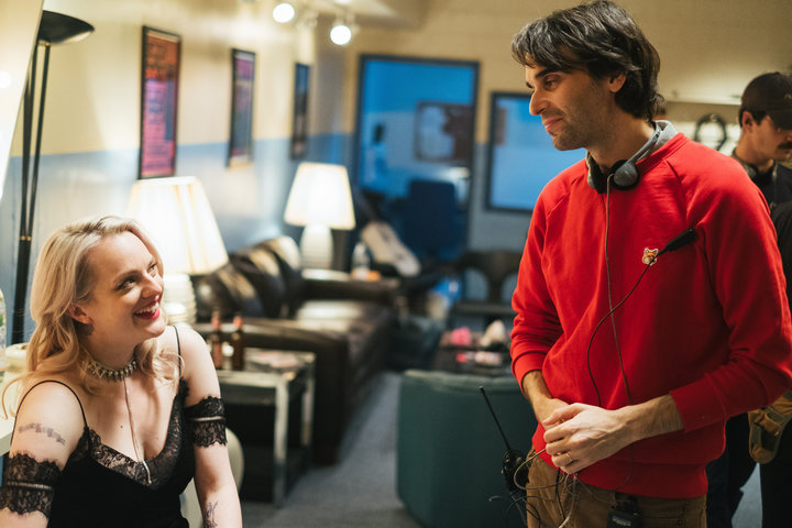 Elisabeth Moss and Alex Ross Perry on the set of "Her Smell."