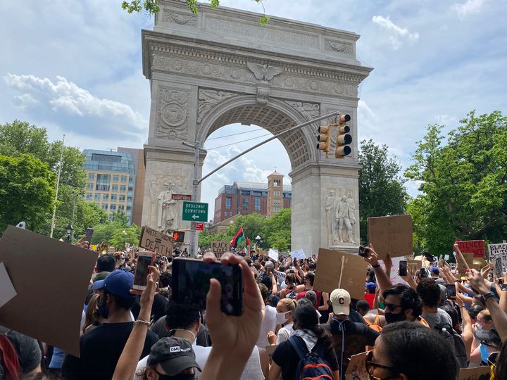A Black Lives Matter protest gathers at Washington Square Park in New York City on June 6, 2020&nbsp;