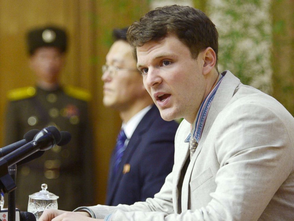PHOTO: Otto Frederick Warmbier, shown at a news conference in Pyongyang, North Korea, Feb. 29, 2016. 