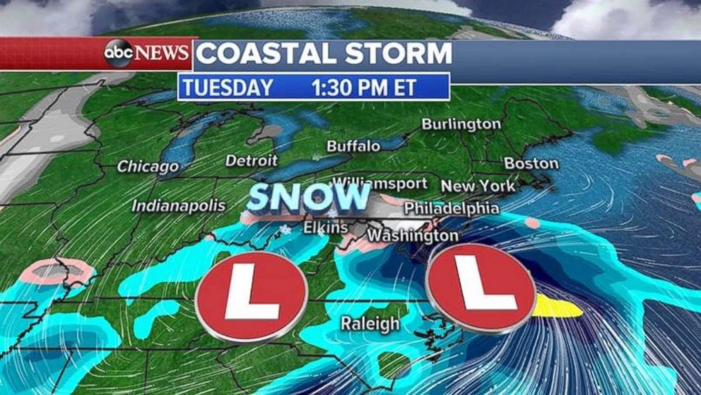 By Tuesday, snow and rain will be falling in West Virginia and Virginia.