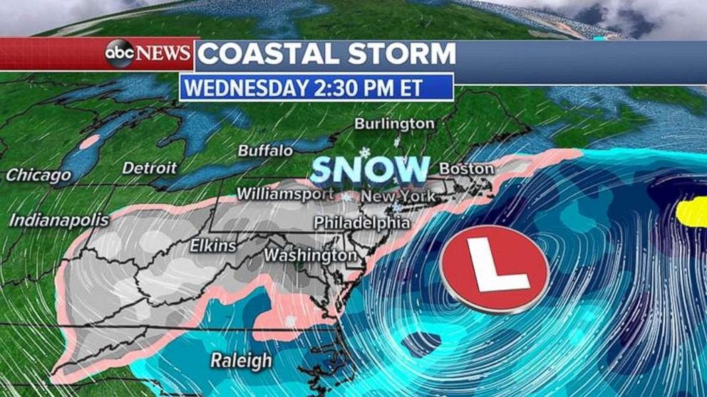 Snow could fall in the I-95 corridor on Wednesday afternoon.