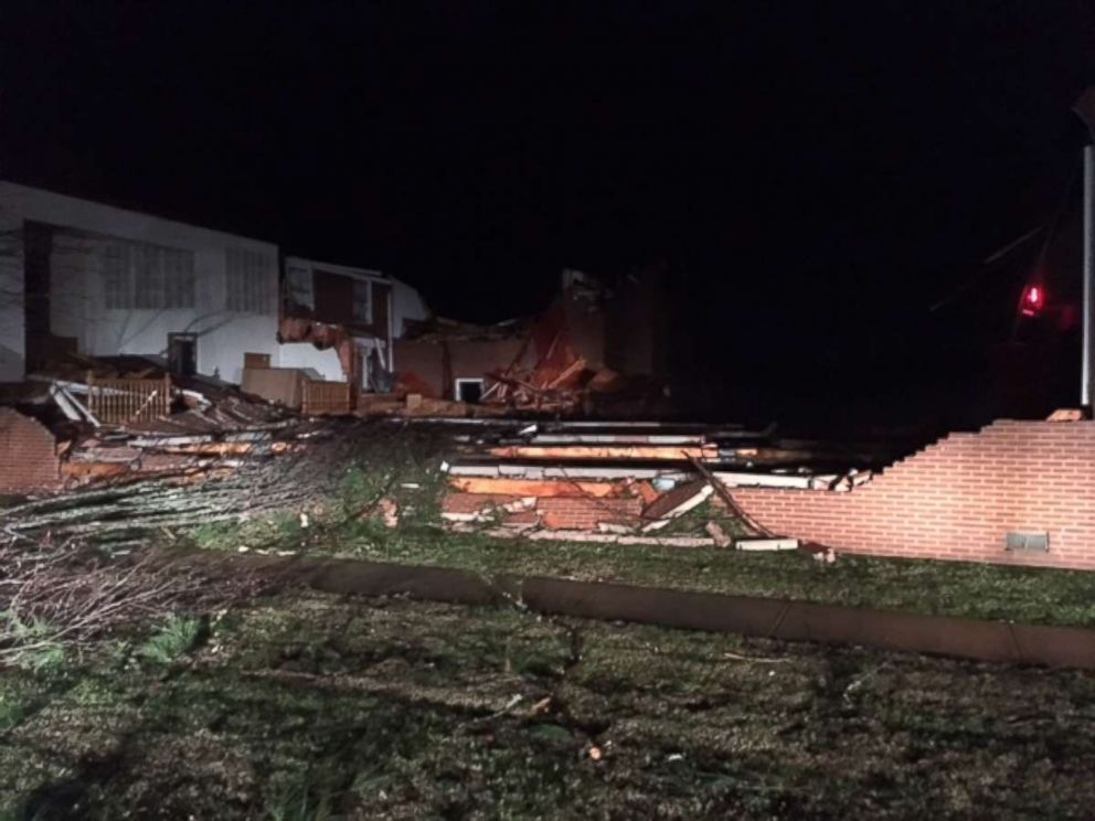 A church in Jacksonville, Alabama, was severely damaged by the recent storm.