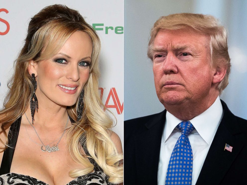 PHOTO: Stormy Daniels attends an event on Jan. 21, 2017 in Las Vegas.| President Donald Trump is pictured at the White House on July 27, 2017