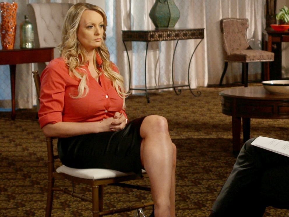 PHOTO: Stormy Daniels, an adult film star and director whose real name is Stephanie Clifford is interviewed by Anderson Cooper of CBS News 60 Minutes program in early March 2018.