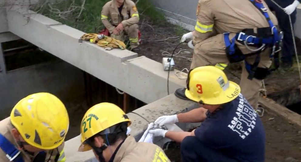PHOTO: A 13-year-old boy was found alive on April 2, 2018, after falling through a wooden plank and being washed away into a network of drainage pipes in Los Angeles on April 1.