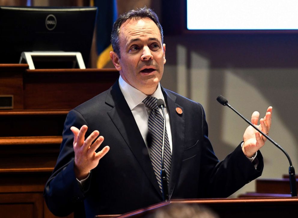 PHOTO: Kentucky Gov. Matt Bevin speaks to a joint session of the General Assembly at the Capitol, in Frankfort, Ky., Jan. 16, 2018.
