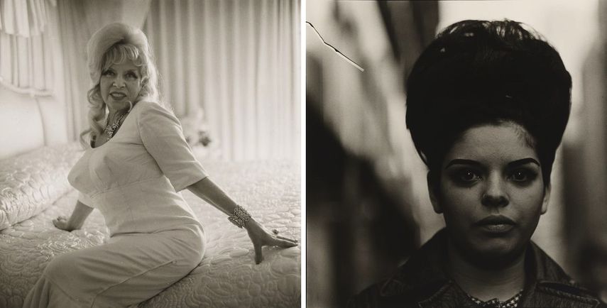 Mae West on bed, 1965, Woman with a beehive hairdo, 1965