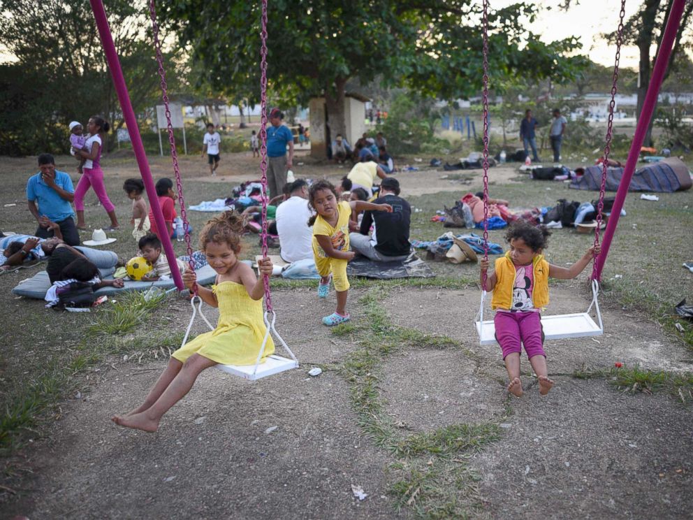 PHOTO: Central American children taking part in a caravan called Migrant Viacrucis play at a sports center field in Matias Romero, Oaxaca state, Mexico, April 2, 2018.