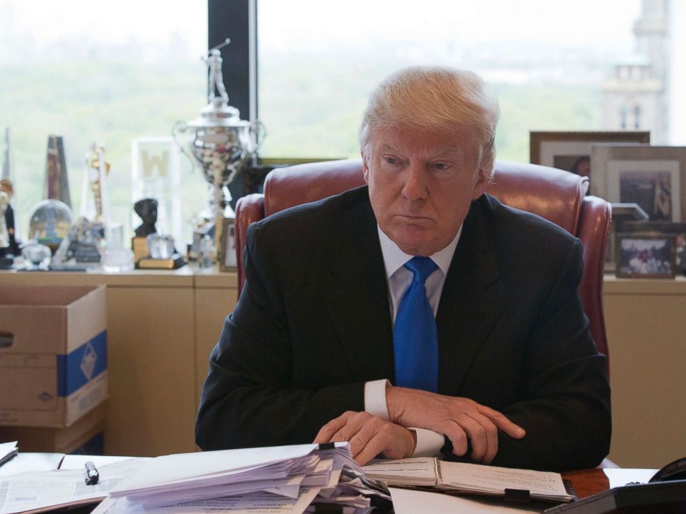 PHOTO: Donald Trump is photographed during an interview with The Associated Press in his office at Trump Tower in New York, May 10, 2016.