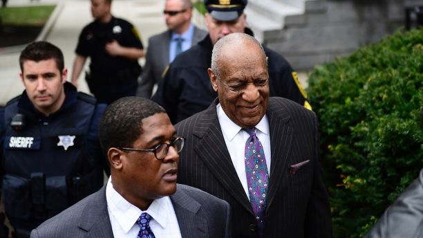 Bill Cosby, center, arrives for his sexual assault trial at the Montgomery County Courthouse, Monday, April 9, 2018, in Norristown, Pa. (AP Photo/Corey Perrine)