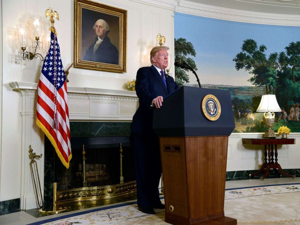 PHOTO: President Donald J. Trump announces military action against Syria in response to the recent alleged gas attack on civilians in Douma, at the White House, April 13, 2018.