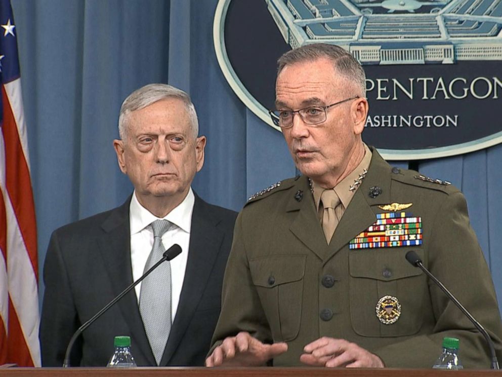 PHOTO: The Pentagon holds a briefing on situation in Syria after Trump announces airstrikes Friday evening, April 13, 2018.