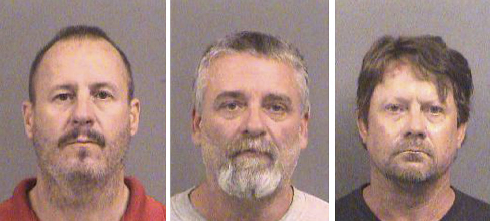 Curtis Allen, left, Gavin Wright and Patrick Eugene Smith are on trial in Kansas, accused of plotting to bomb an apartment co