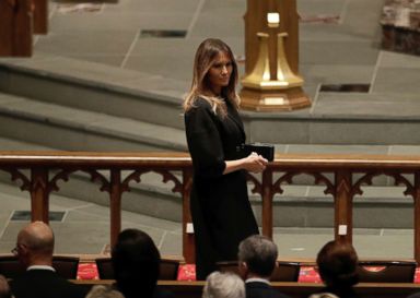 PHOTO: First Lady Melania Trump arrives at St. Martins Episcopal Church for a funeral service for former first lady Barbara Bush, April 21, 2018, in Houston.