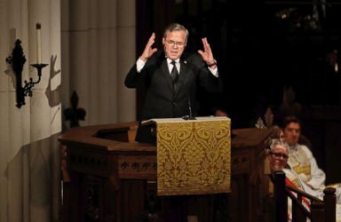 PHOTO: Former Florida Governor Jeb Bush speaks during a funeral service for his mother, former first lady Barbara Bush at St. Martins Episcopal Church, April 21, 2018, in Houston.