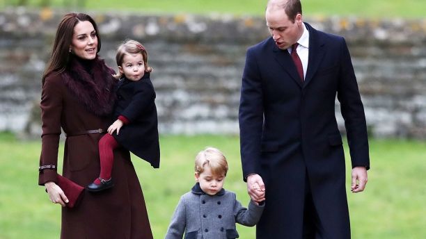 Prince William, the Duke of Cambridge (R), his wife Catherine, The Duchess of Cambridge (L), Prince George (2nd R) and Princess Charlotte arrive to attend the morning Christmas Day service at St Mark's Church in Englefield, near Bucklebury in southern England, Britain, December 25, 2016.