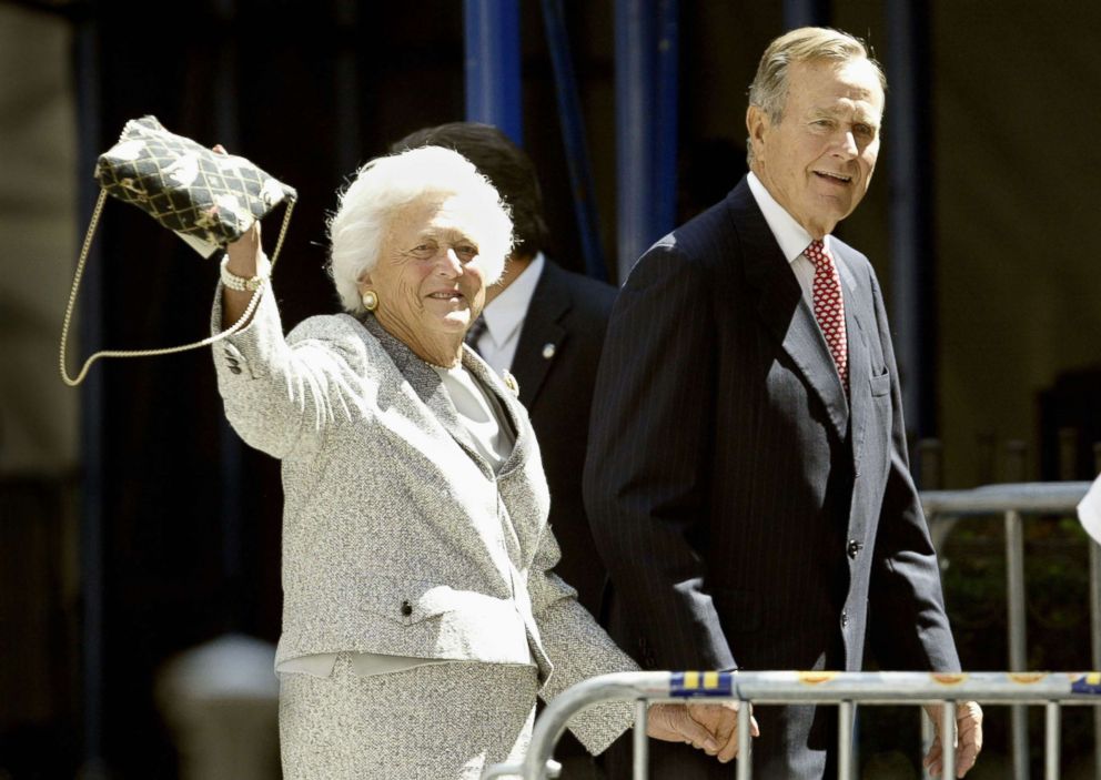 PHOTO: Former President George Bush and his wife Barbara walk toward Church of Our Saviour in New York City, Sept. 2, 2004.