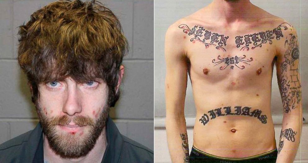 PHOTO: These undated photos released by authorities show John Williams of Madison, Maine, and his tattooed upper body.
