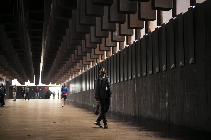 Veric Lang, 19, visits the National Memorial for Peace and Justice at its opening Thursday in Montgomery, Alabama.
