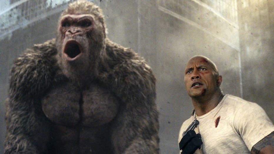 This image released by Warner Bros. shows Dwayne Johnson in a scene from "Rampage." (Warner Bros. via AP)