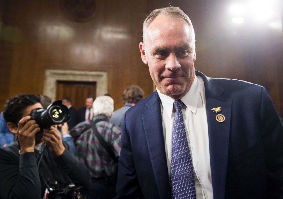 PHOTO: Secretary of the Interior nominee Rep. Ryan Zinke, R-Mont., before the start of his confirmation hearing in the Senate Energy and Natural Resources Committee, Jan. 17, 2017. 