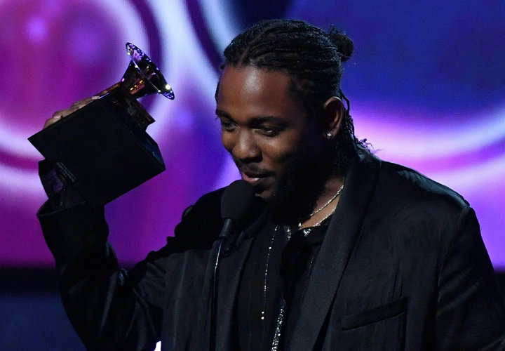 Kendrick Lamar receives the Grammy for the Best Rap Album with "Damn" during the 60th Annual Grammy Awards show on Jan. 28, 2