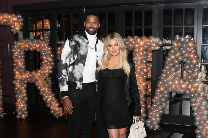 Tristan Thompson and Khloe Kardashian pictured together at his birthday party.&nbsp;