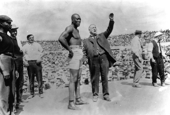 Jack Johnson, before his successful title defense against ''The Great White Hope'' James J. Jeffries in Reno, Nevada on July 