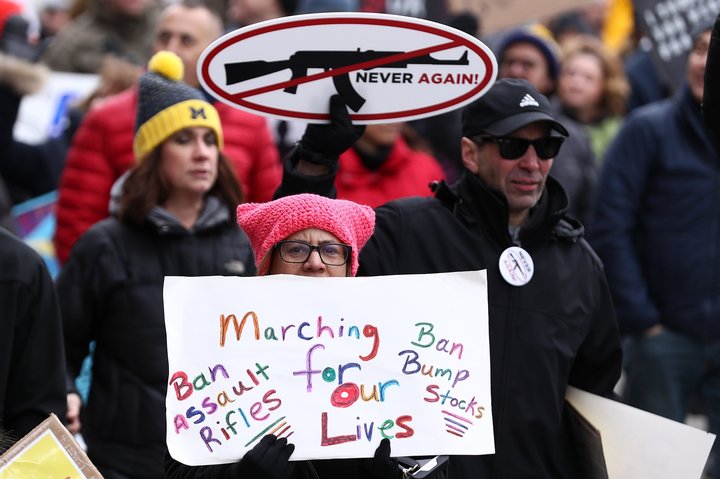At March for Our Lives in Chicago on March 24, people protest gun violence.