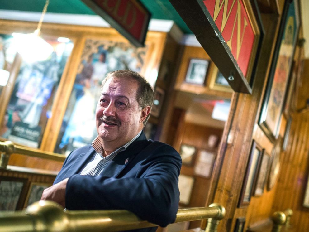 PHOTO: Don Blankenship, who is running for the Republican nomination for Senate in West Virginia, attends a town hall meeting at Macados restaurant in Bluefield, W.Va., May 3, 2018. 