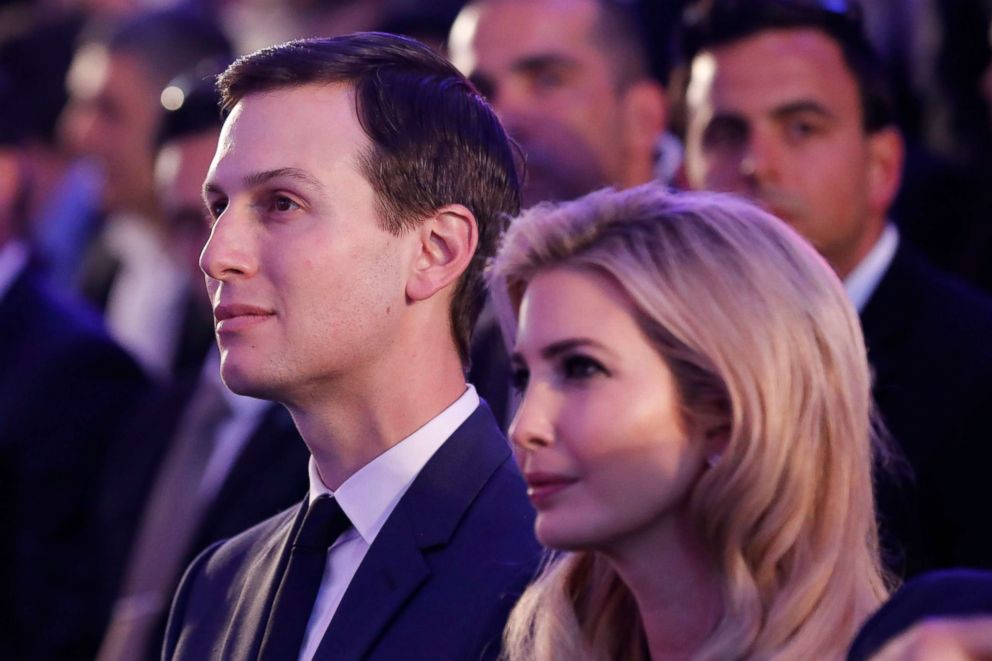 PHOTO: Ivanka Trump and Jared Kushner attend a reception ceremony for the US delegation ahead of the move of the US embassy to Jerusalem, May 13, 2018.