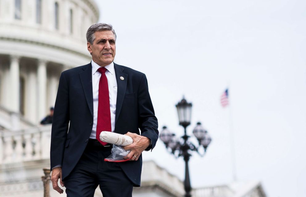 PHOTO: Rep. Lou Barletta, R-Pa., walks down the House steps at the Capitol after a series of votes on repeal and replace of Obamacare, May 4, 2017, in Washington.
