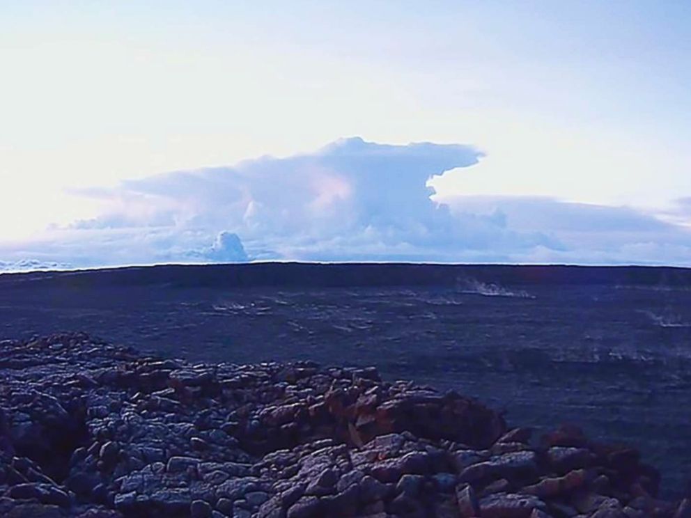 PHOTO: This photo provided by U.S. Geological Survey shows the ash plume at the Kilauea Volcano, taken from a Mauna Loa webcam, on May 17, 2018, in Hawaii.