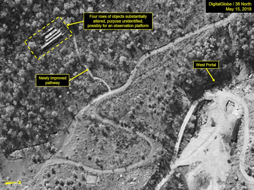 PHOTO: A satellite image from May 15, 2018, appears to show significant work that has been done on an area at North Korea’s Punggye-ri nuclear test site.
