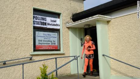 A voter outside a polling station in Ireland&#39;s County Kerry.