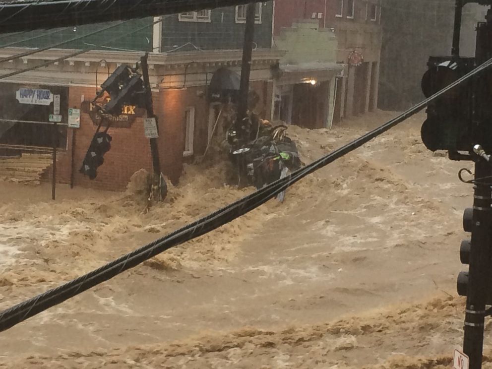PHOTO: The streets are flooded in Ellicott City, Md., May 27, 2018. 