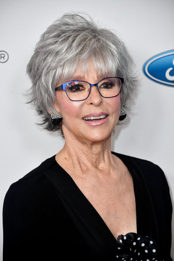 Rita Moreno is proof that gray hair is beautiful. We love her layered cut, which has plenty of volume and movement.&nbsp;