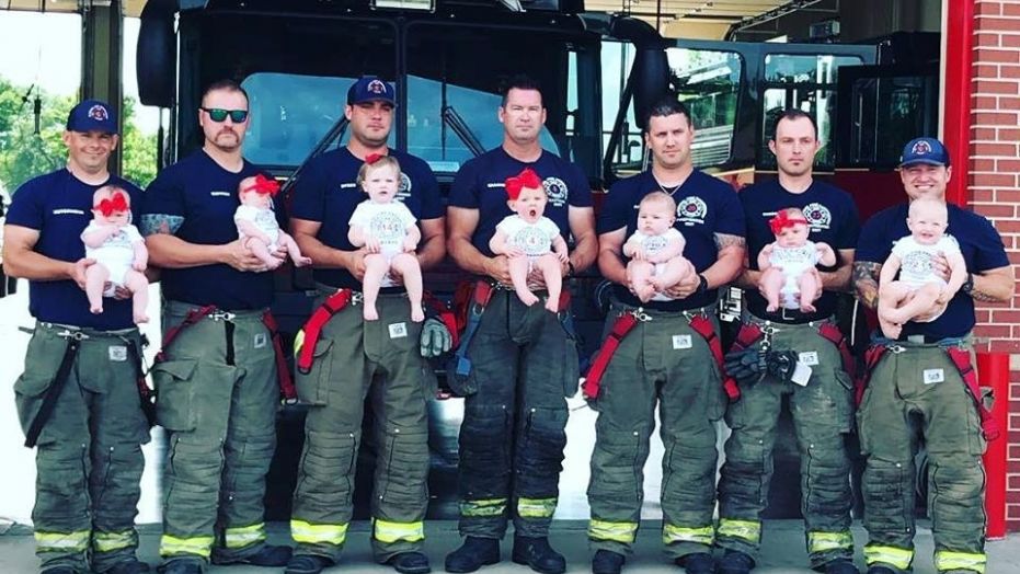 Seven of the 20 Glenpool firefighters became fathers within months of each other. 