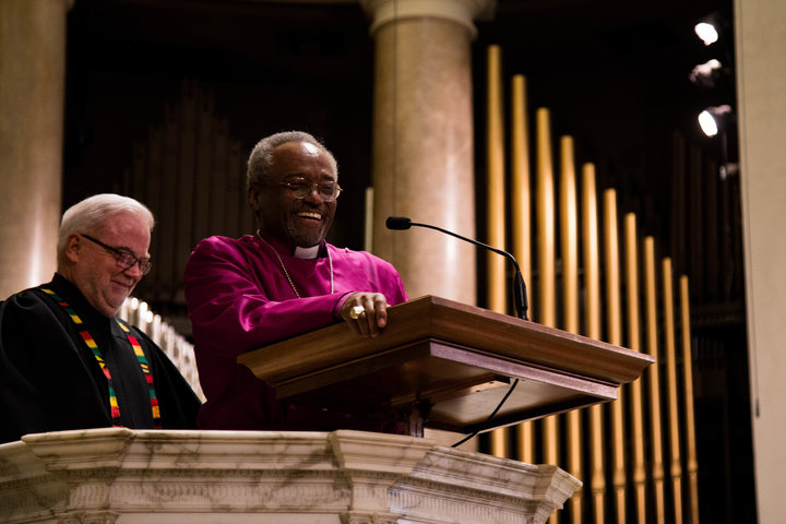 Bishop Michael Curry, presiding bishop of the Episcopal Church, preaches at the&nbsp;National City Christian Church in Washin