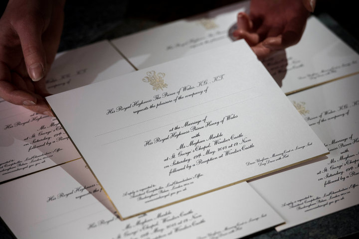 Invitations for Prince Harry and Meghan Markle's wedding in Windsor Castle in May, seen&nbsp;after they have been printed at 
