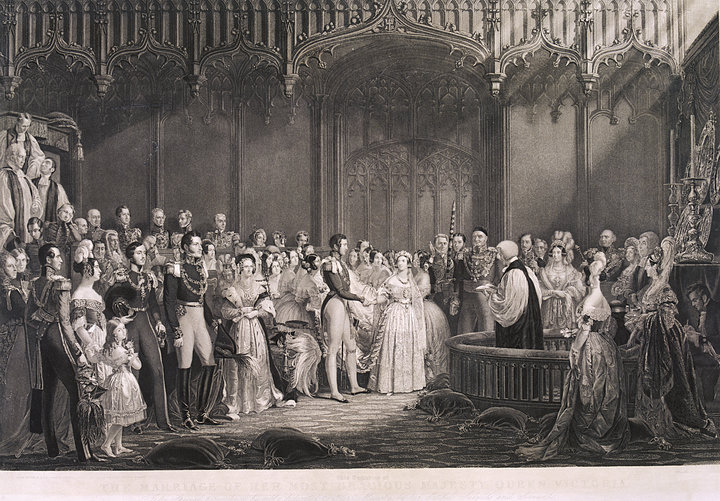 Queen Victoria weds Prince Albert at St. James's Palace in 1840. She had been escorted down the aisle by&nbsp;her favorite un