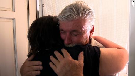 Rosemarie Melanson embraces Don Matthews as he arrives at her house last week in Las Vegas.
