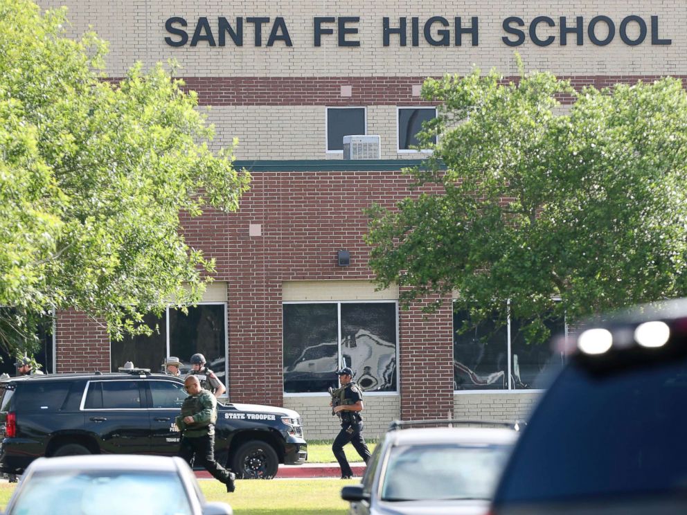 PHOTO: Law enforcement officers respond to Santa Fe High School after an active shooter was reported on campus, May 18, 2018, in Santa Fe, Texas.