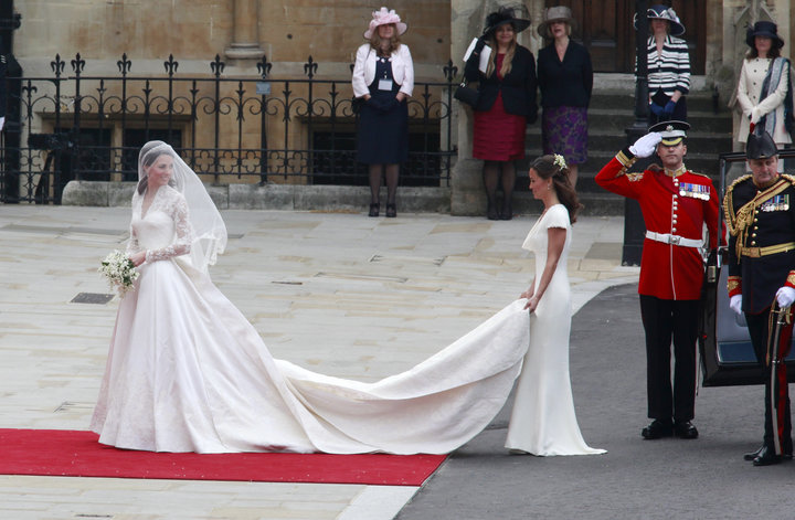 The then-Kate Middleton with her sister, Pippa, on Kate's big day on April 29, 2011.