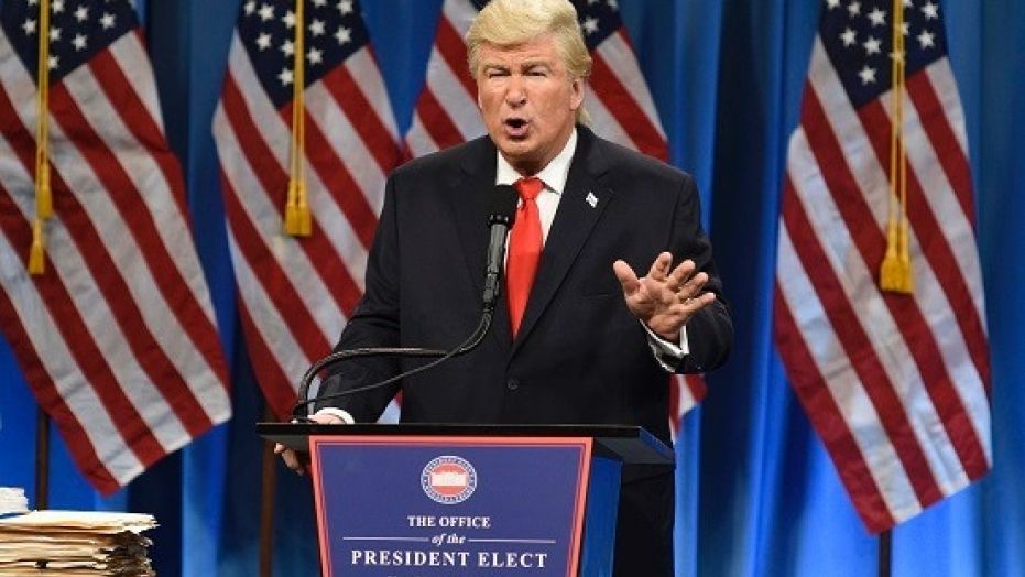 Alec Baldwin portrays President Donald Trump in a "Saturday Night Live" sketch, Jan. 14, 2017.