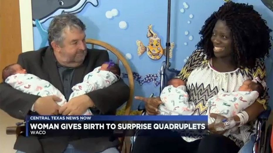 Vivian Van Gorder (right), of Waco, Texas, unexpectedly gave birth to quadruplets on May 21.