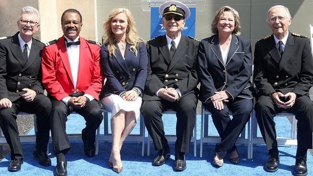 IMAGE DISTRIBUTED FOR PRINCESS CRUISES - Fred Grandy, from left, Ted Lange, Jill Whelan, Gavin MacLeod, Lauren Tewes and Bernie Kopell attend the ceremony honoring Princess Cruises and the original cast of "The Love Boat" with a honorary star plaque at the Hollywood Walk of Fame on Thursday, May 10, 2018 in Los Angeles. (Photo by Casey Rodgers/Invision for Princess Cruises/AP Images)