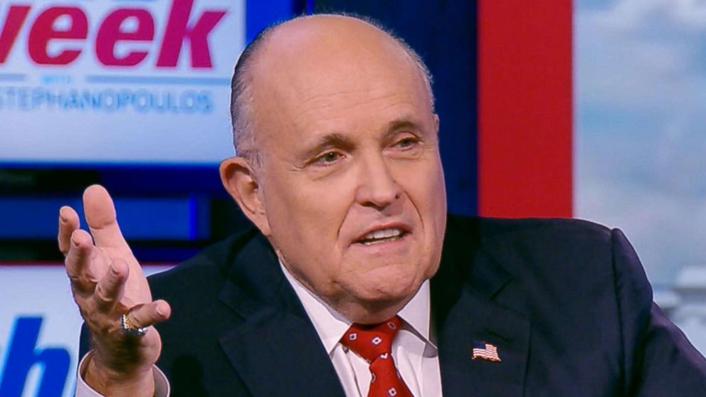 PHOTO: Rudy Giuliani in an interview with ABC News Chief Anchor George Stephanopoulos on This Week, June 3, 2018.