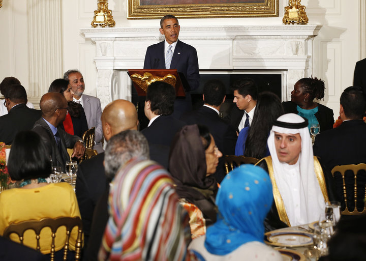 President Barack Obama speaks while hosting an iftar dinner at the White House&nbsp;on July 14, 2014.